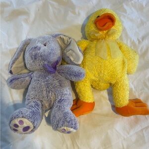 Gund Sunny Yellow Duck Plush Bonus Lavender Bunny Duo NWOT
